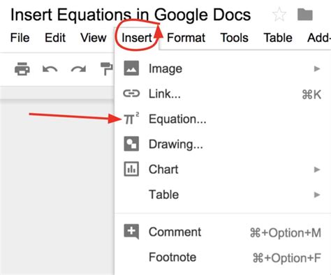 how to insert equations in google docs