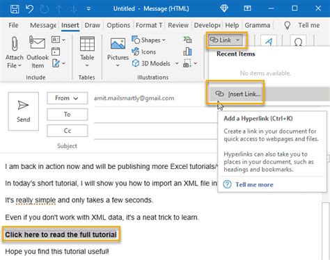 How To Insert Excel File Hyperlink In Outlook