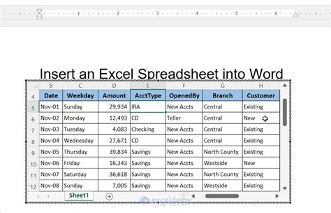 how to insert excel spreadsheet to word document