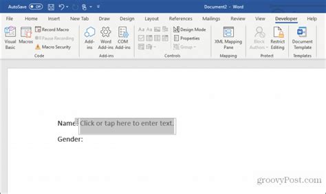 how to insert fill in text box in word