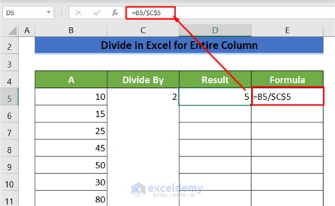 how to insert formula in excel to divide