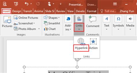 how to insert hyperlink in slides