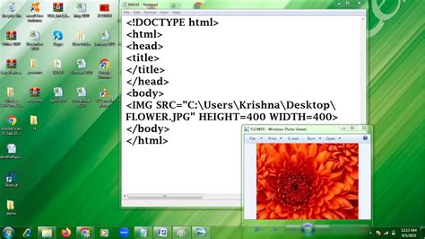 how to insert image in html using notepad from desktop