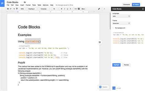 how to insert java code in google docs