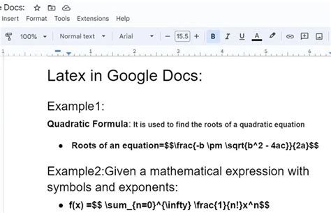 how to insert latex code in google docs