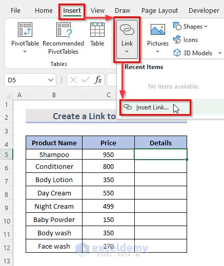 how to insert link in excel file