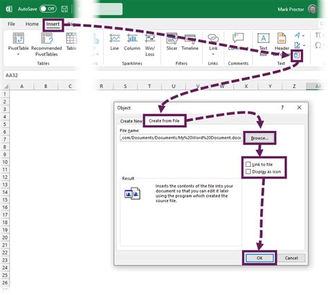 how to insert link to word doc in excel