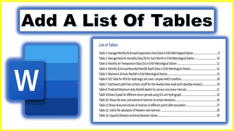 How To Insert List Of Tables In Word Youtube