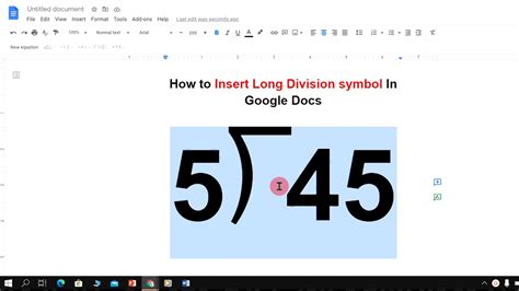 how to insert long division symbol in google docs