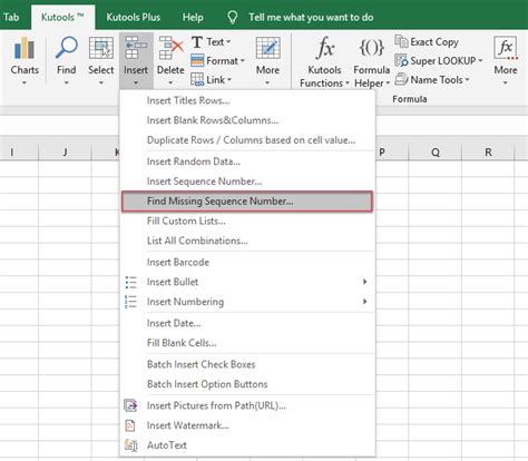how to insert missing sequence number in excel