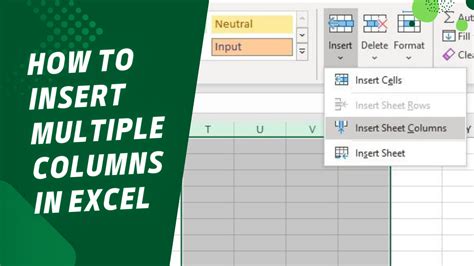 how to insert multiple column in excel shortcut