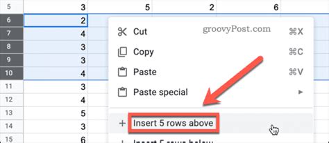 how to insert multiple rows above in sheets