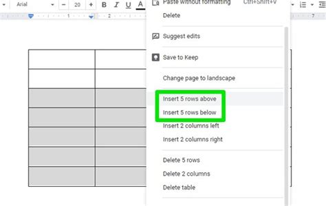 how to insert multiple rows in table in google docs