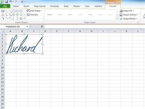 how to insert my signature into excel