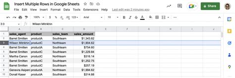 how to insert new row in google sheets