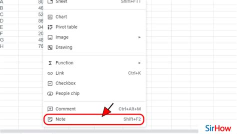 how to insert notes in google sheets