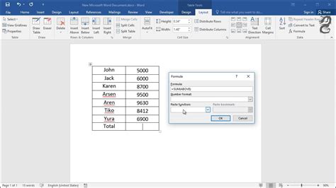 how to insert numbers in word table