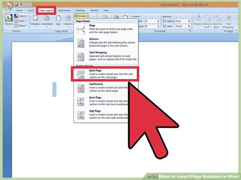how to insert page number in word document