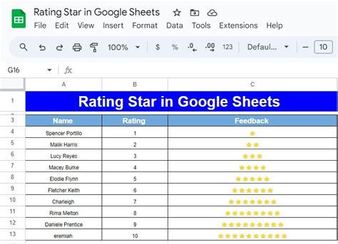 how to insert rating scale in google sheets