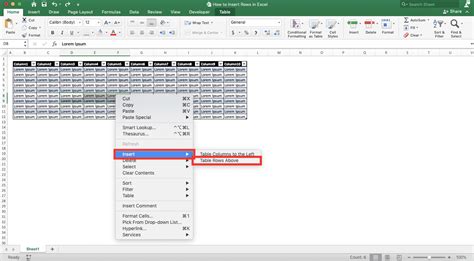 how to insert row on excel table