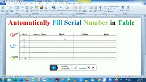 how to insert serial numbers in word table