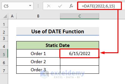 how to insert static date in excel formula