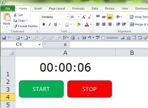 how to insert stopwatch in excel
