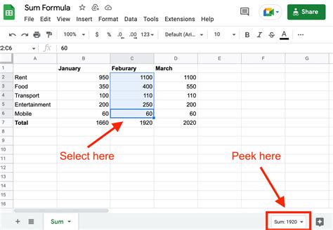 how to insert sum in google docs