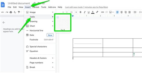 how to insert table in docs