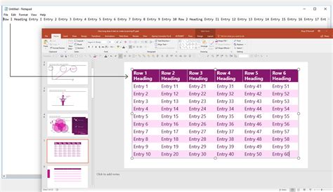 how to insert text into a table in powerpoint