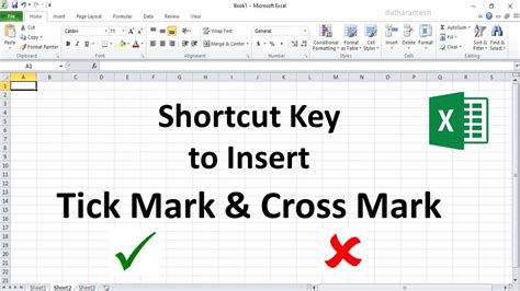 how to insert tick mark in excel shortcut key using formula