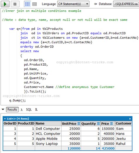 How To Join Multiple Tables In C