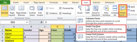 how to keep column header viewing when scrolling in excel