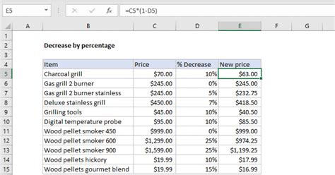 how to less percentage in excel formula