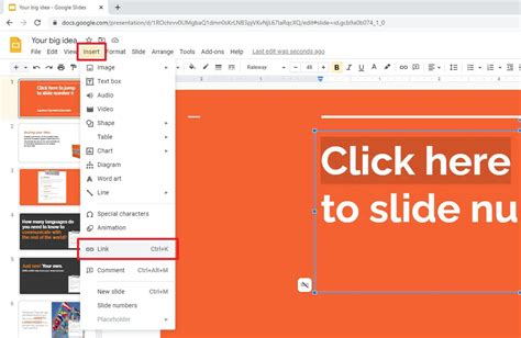 how to link a specific slide in google docs