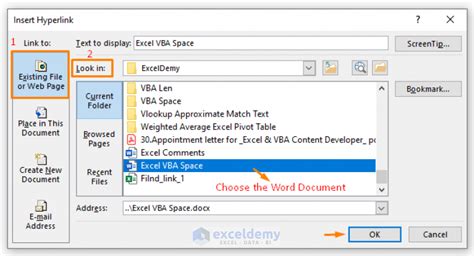 how to link a word document to a cell in excel 2016