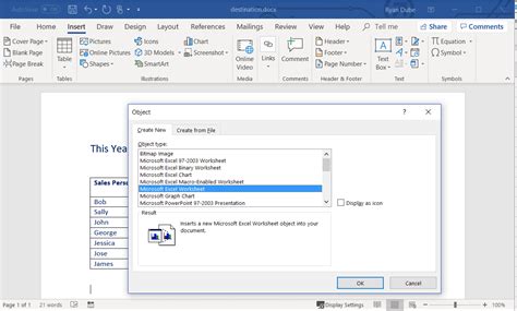 how to link excel sheet to word document