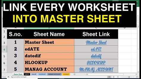 how to link sheets in excel to a master sheet vba