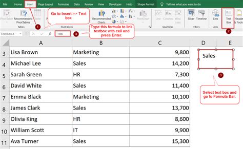how to link text box to chart in excel