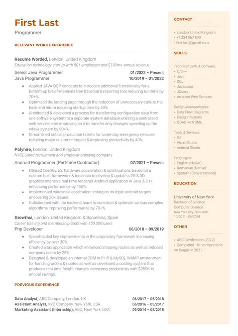 how to list programming languages on resume