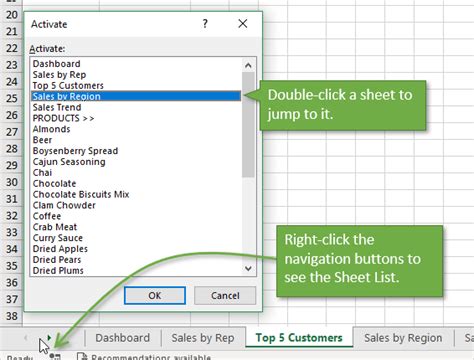 how to list the tabs in excel