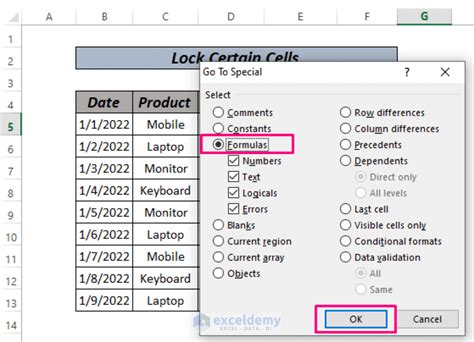how to lock certain cells with formulas in excel