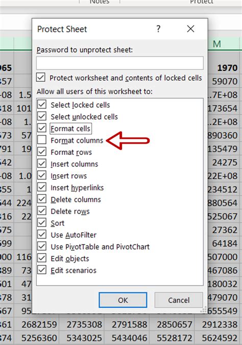 how to lock column width in excel table