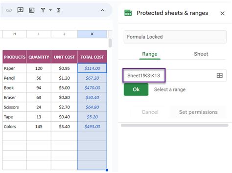 how to lock data range in google sheets