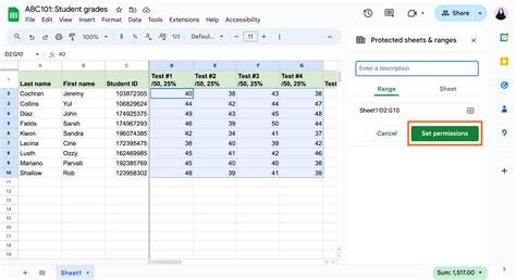 how to lock editing cells in google sheets
