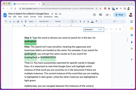 how to look for certain words in google docs