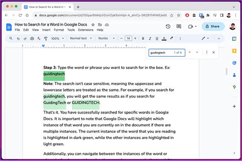 how to look for specific words in google docs