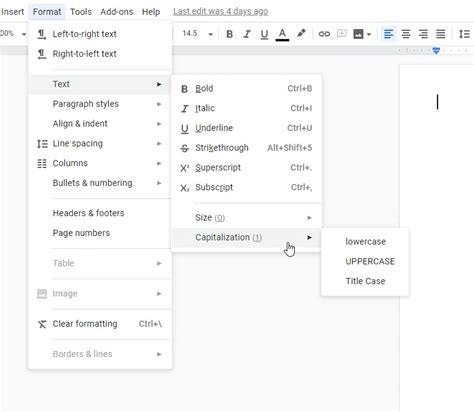 how to lowercase selected text google docs