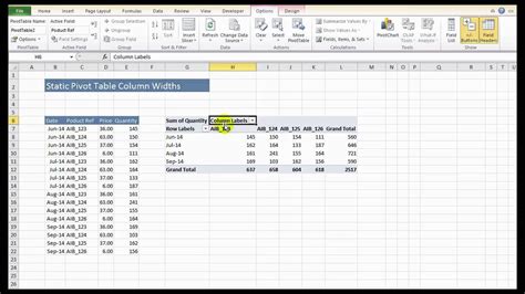 how to maintain column width in excel pivot table