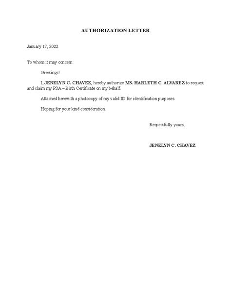 how to make a authorization letter sample